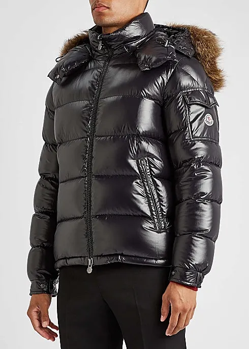 Maya black fur-trimmed quilted shell jacket
