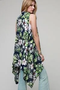 Navy floral and tropical leaf kimono