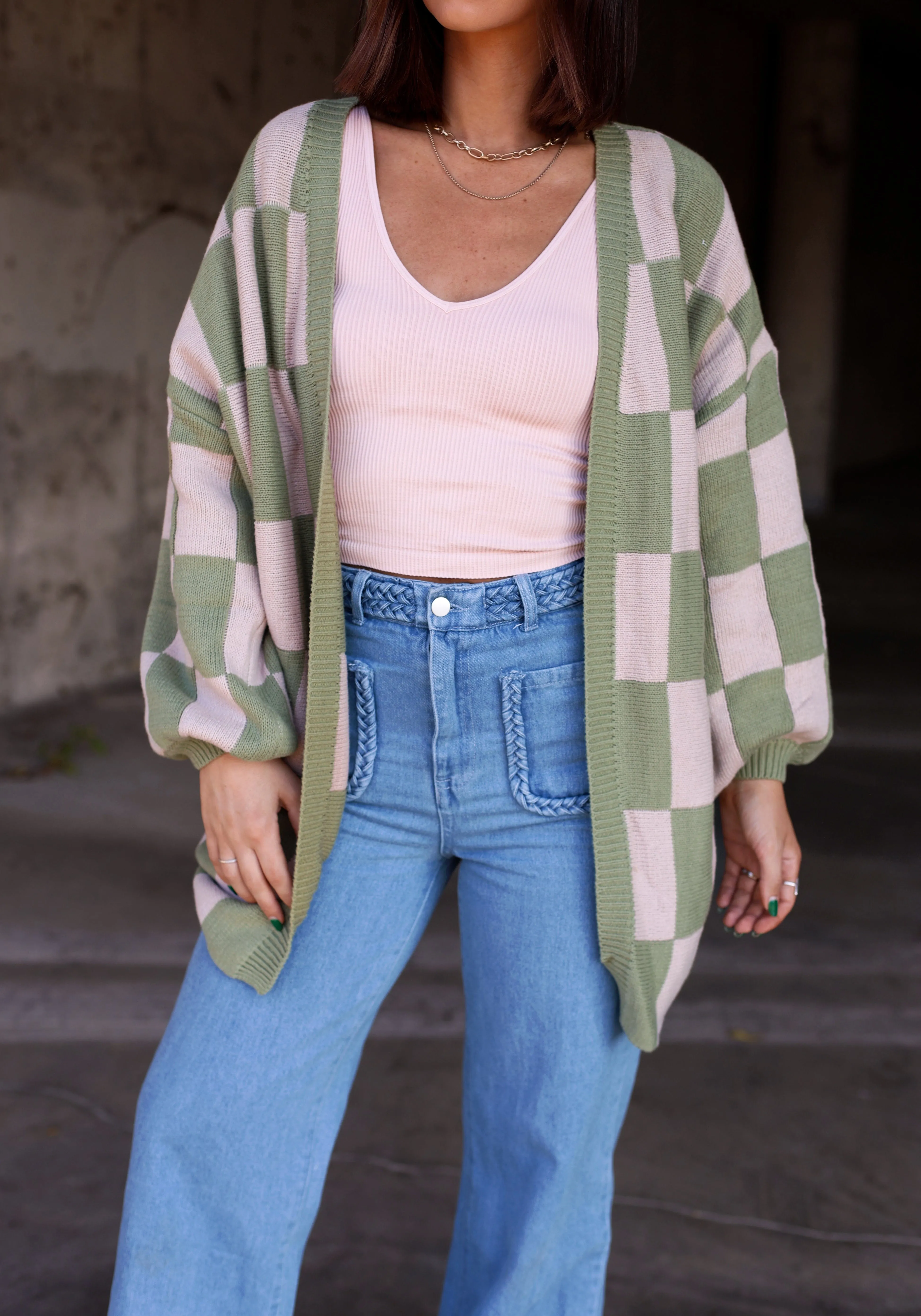 Olive Oversized Patterned Cardigan