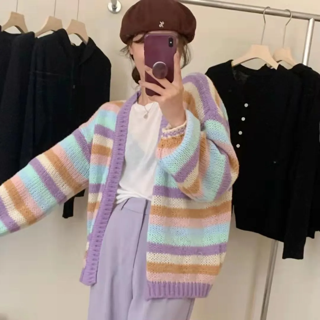 Pastel Rainbow Stylish Stripe Cardigan