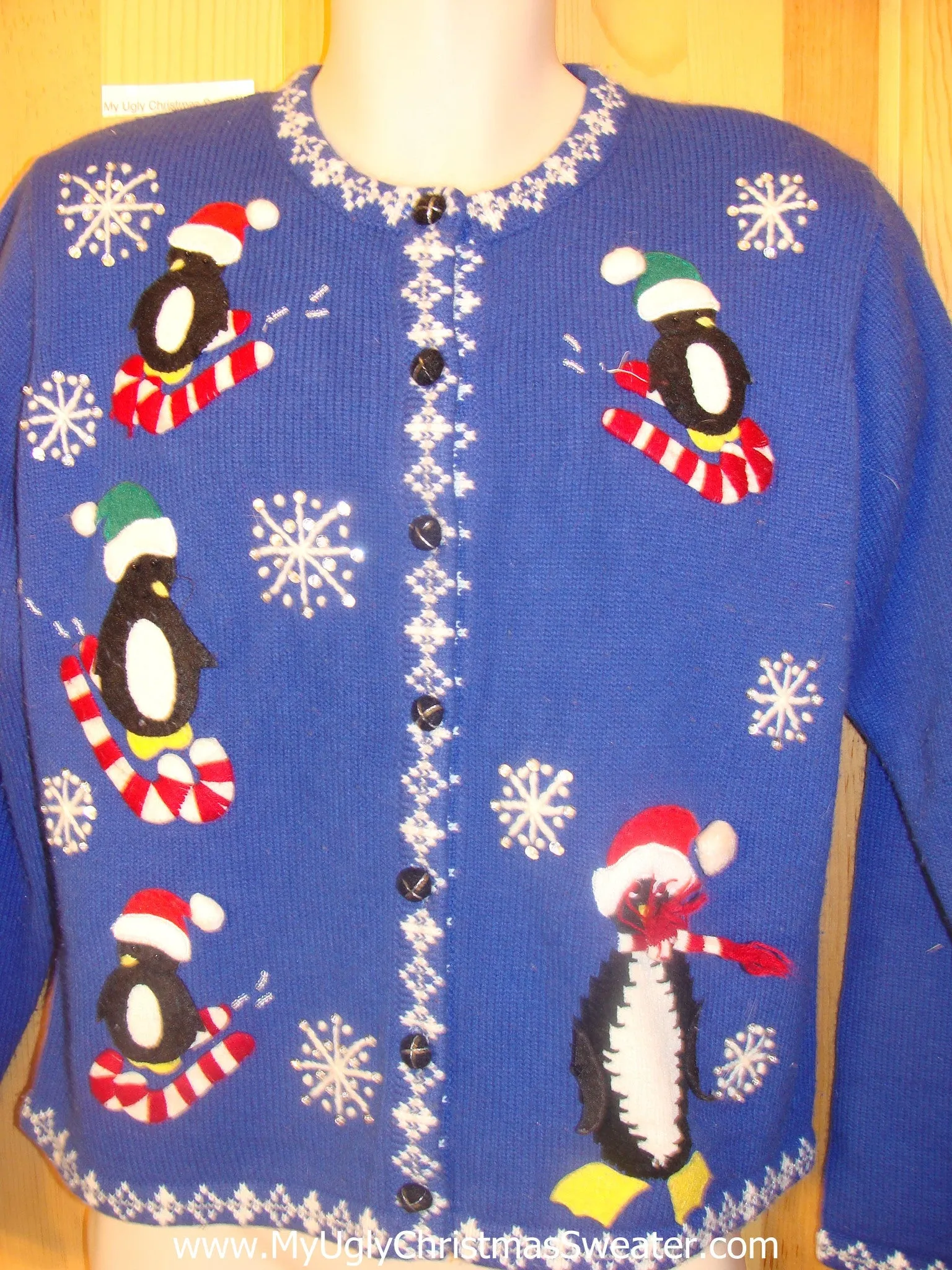 Penguin Skiing on Candycanes Cheesy Christmas Sweater
