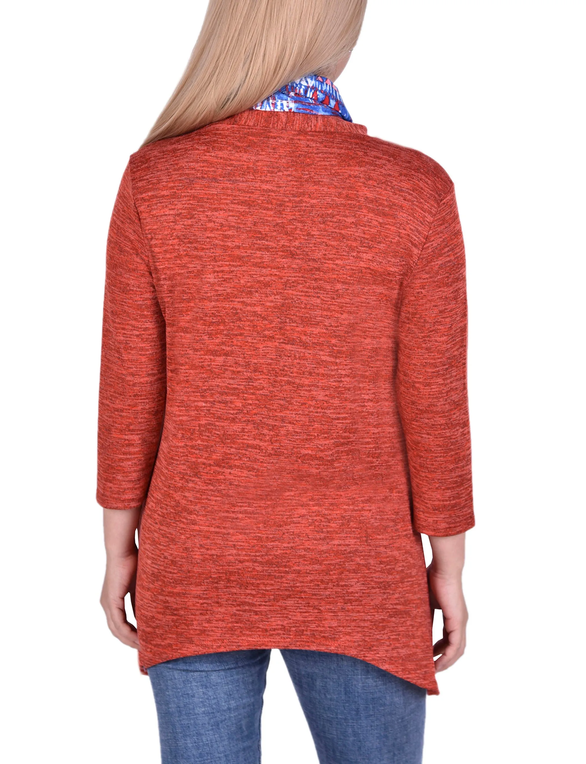 Petite Cardigan With Inset And Detachable Printed Scarf