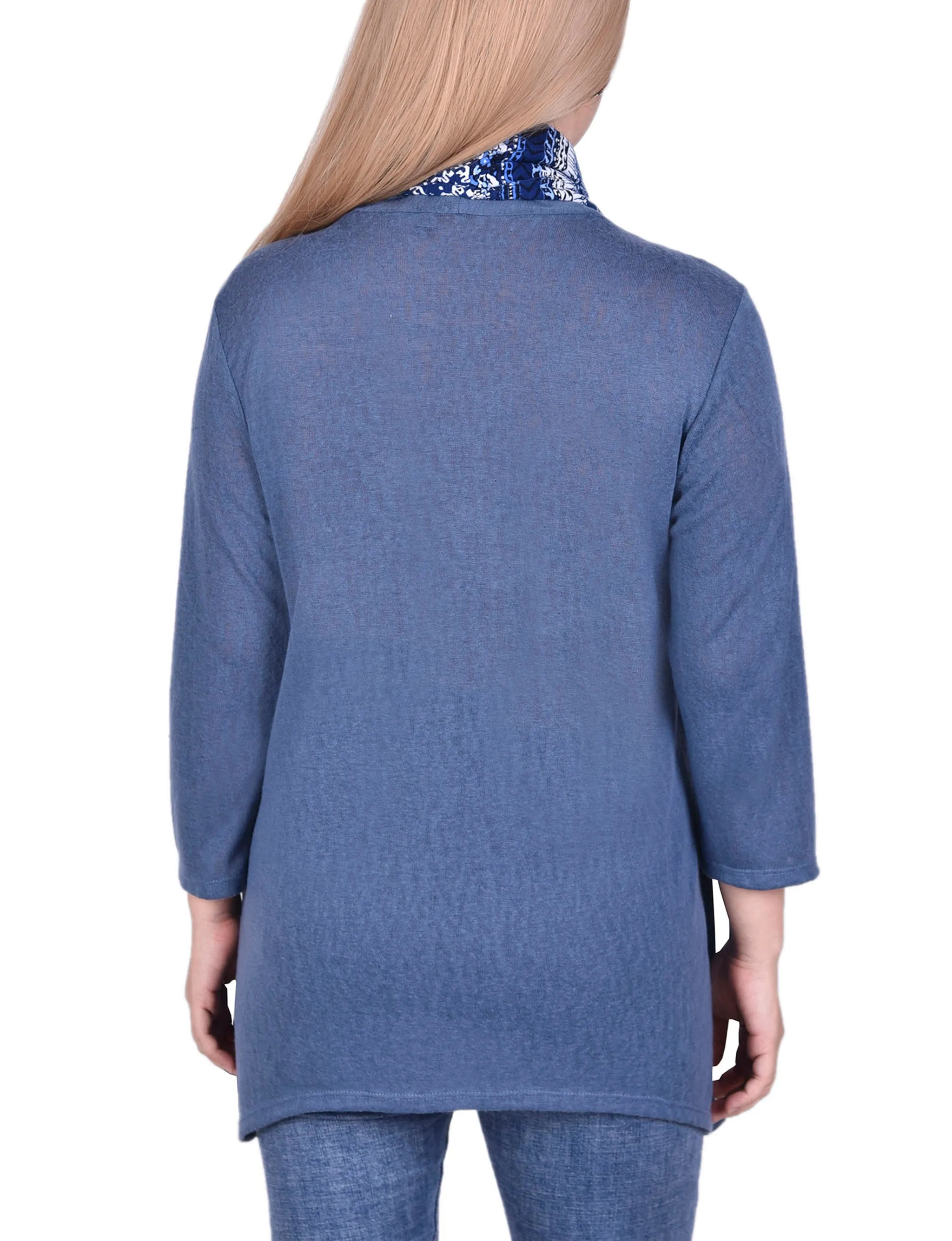 Petite Cardigan With Inset And Detachable Printed Scarf