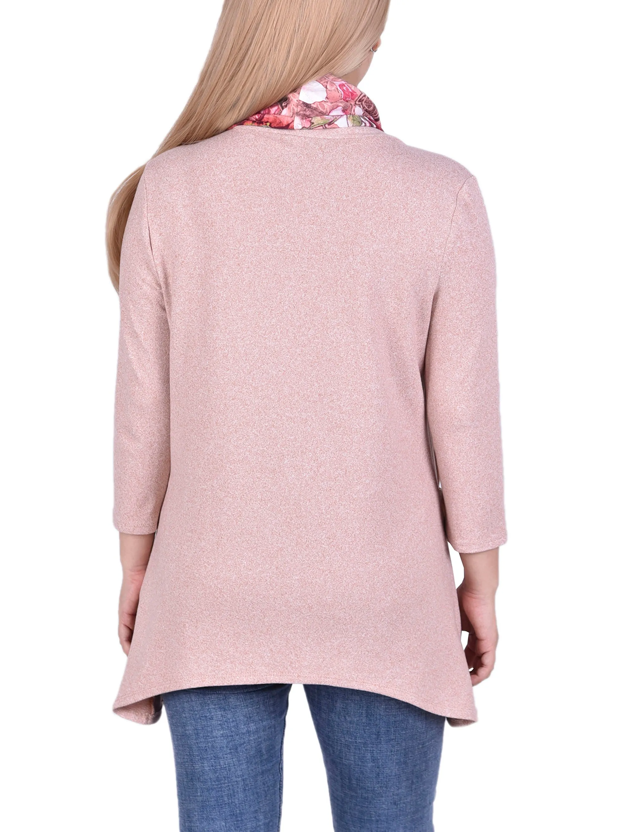 Petite Cardigan With Inset And Detachable Printed Scarf