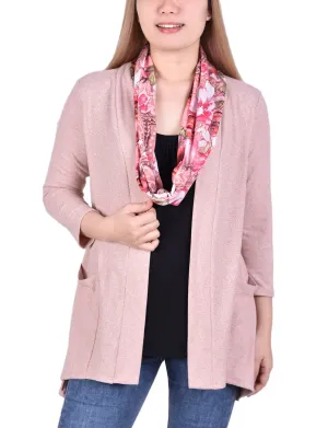 Petite Cardigan With Inset And Detachable Printed Scarf