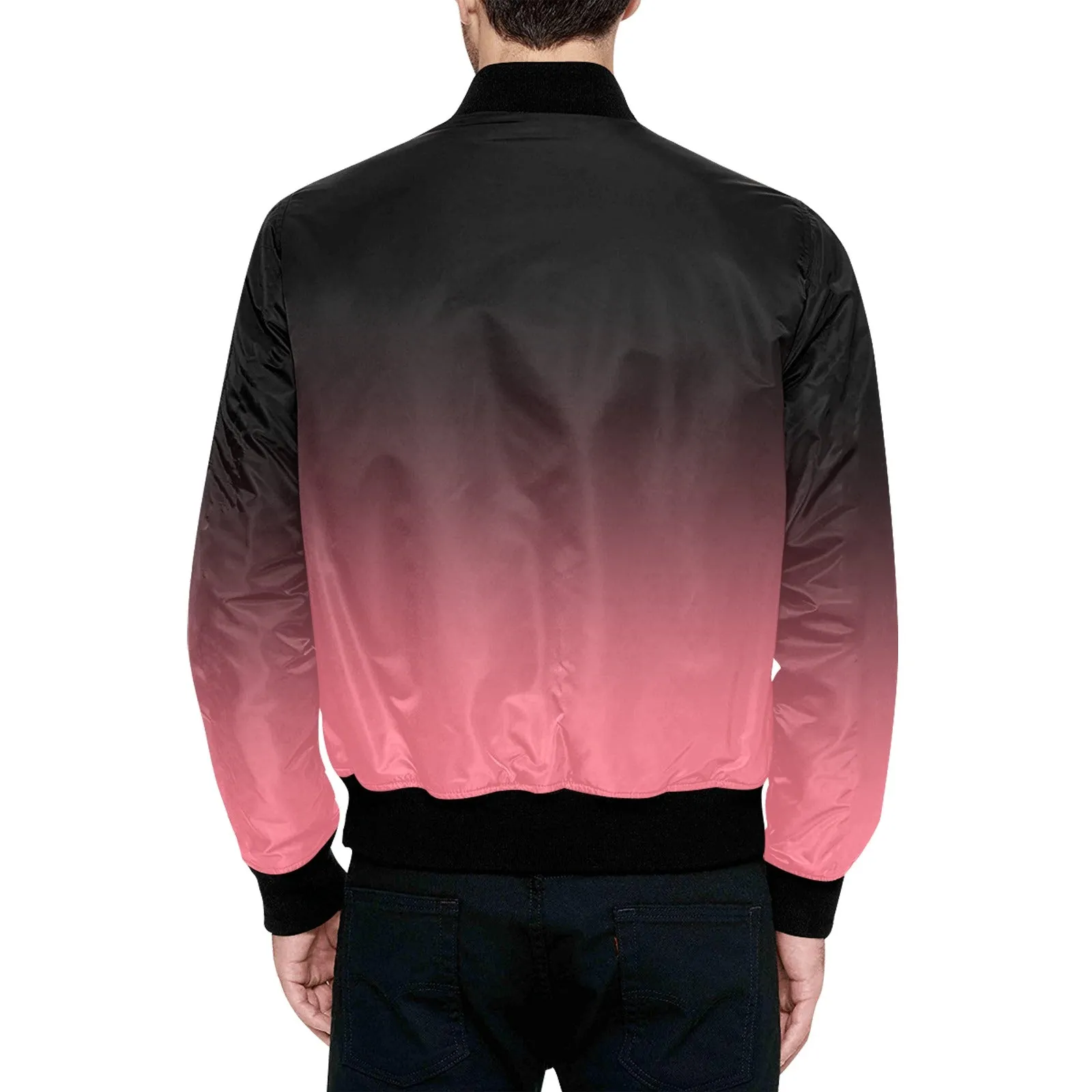Pink to Black Gradient Quilted Bomber Jacket