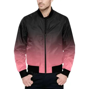 Pink to Black Gradient Quilted Bomber Jacket