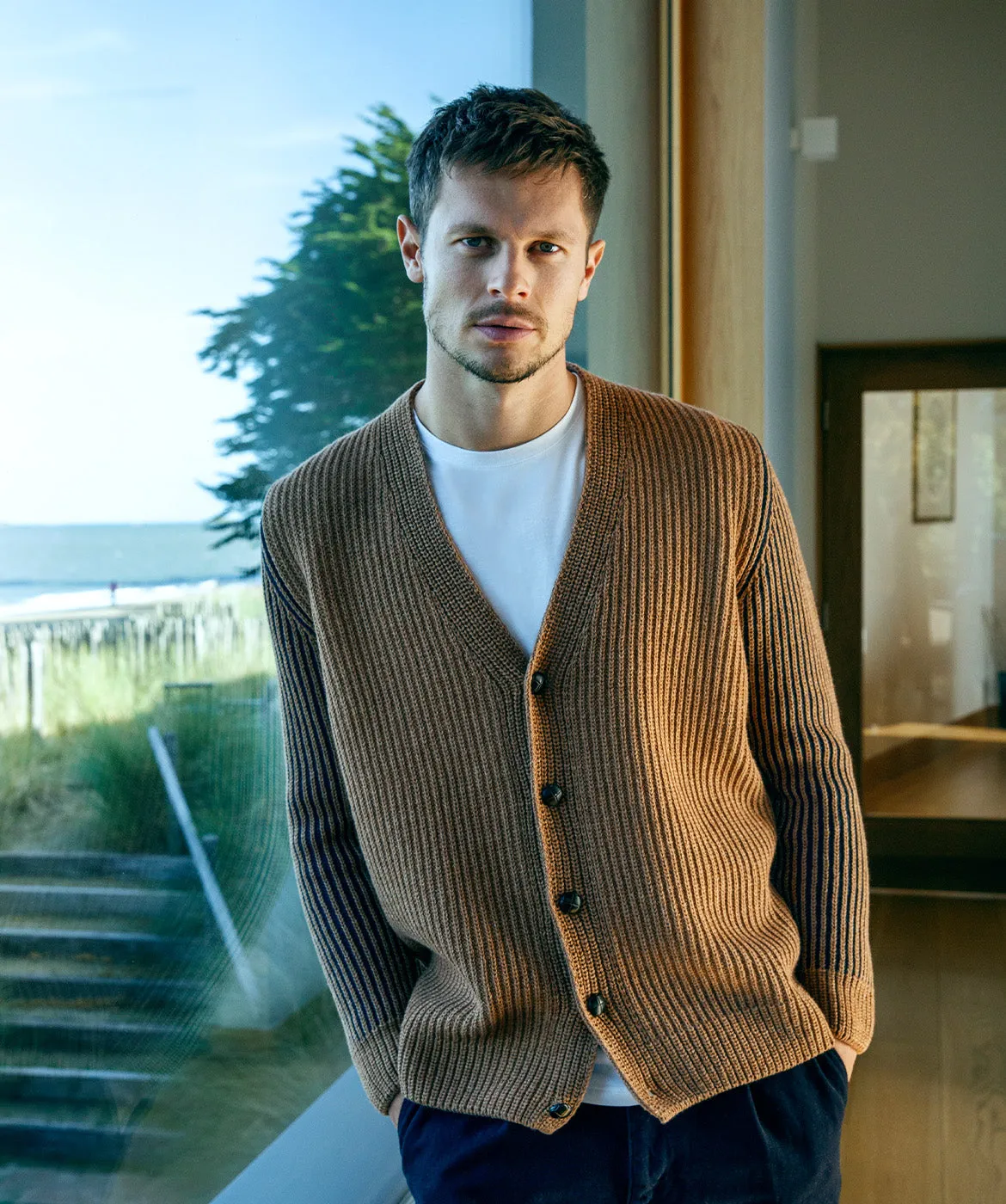 Pinstripe Cardigan Nutmeg