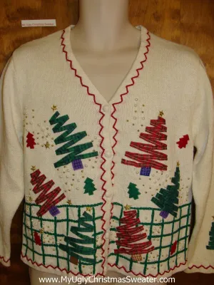 Plaid Trees 2sided Cheap Ugly Christmas Sweater