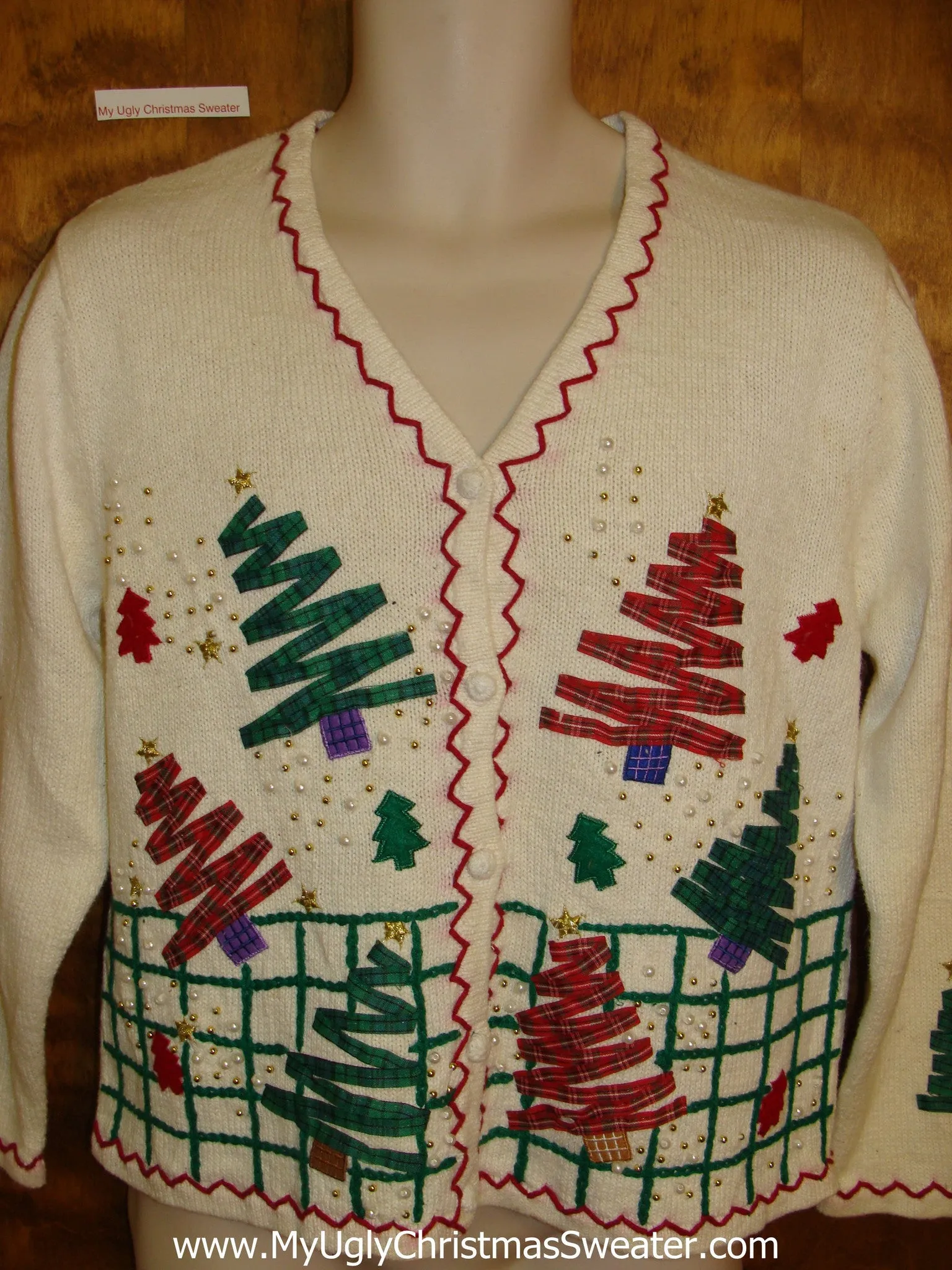 Plaid Trees 2sided Cheap Ugly Christmas Sweater