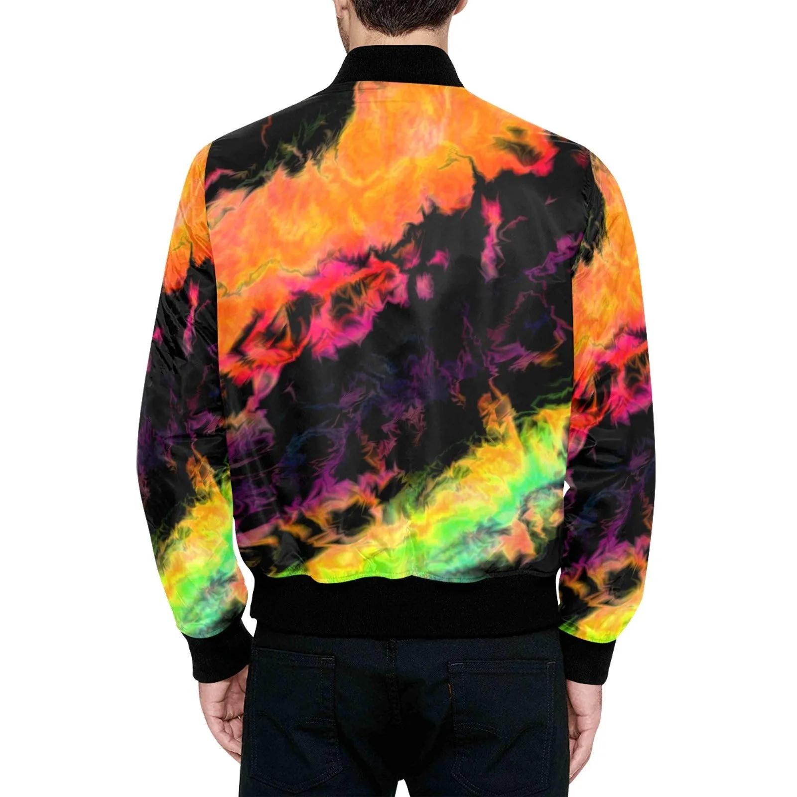 Psychedelic Flames Quilted Bomber Jacket