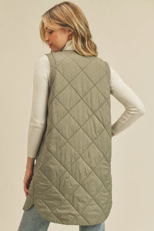 Quilted Vest-Olive