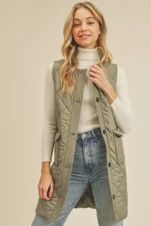 Quilted Vest-Olive