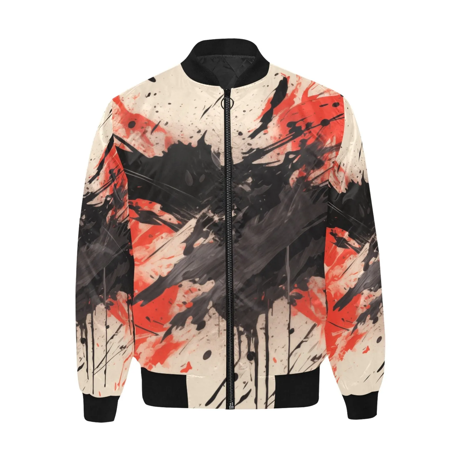 Radiant Sunrise: Japanese Abstract Design quilted Bomber Jacket