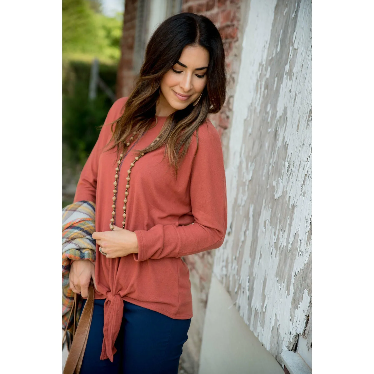 Raw Stitch Front Tie Long Sleeve Tee
