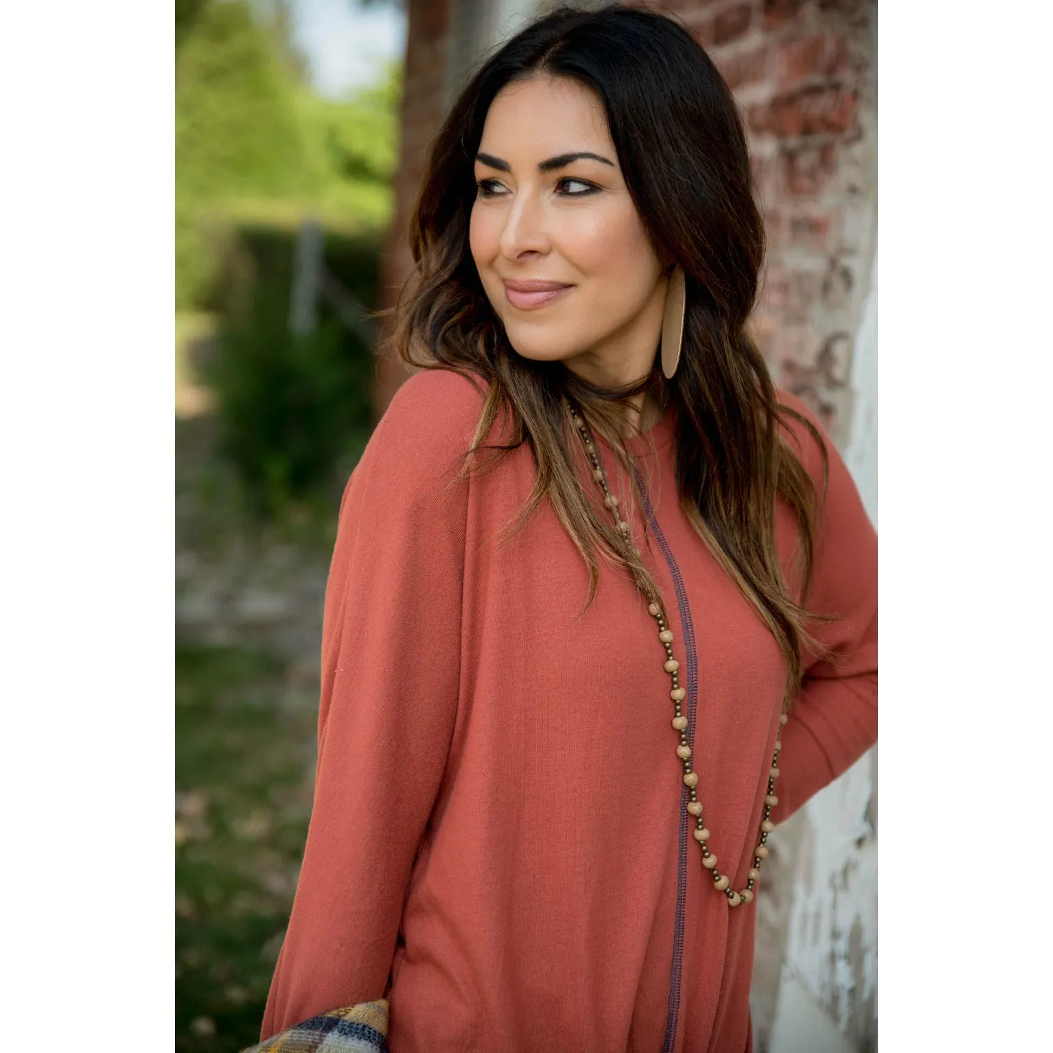 Raw Stitch Front Tie Long Sleeve Tee