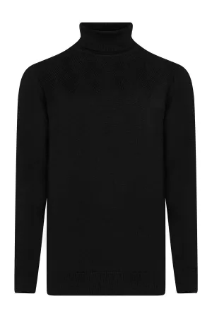 Regular Fit Patterned Cotton Blend Khaki Turtleneck Sweater, Black
