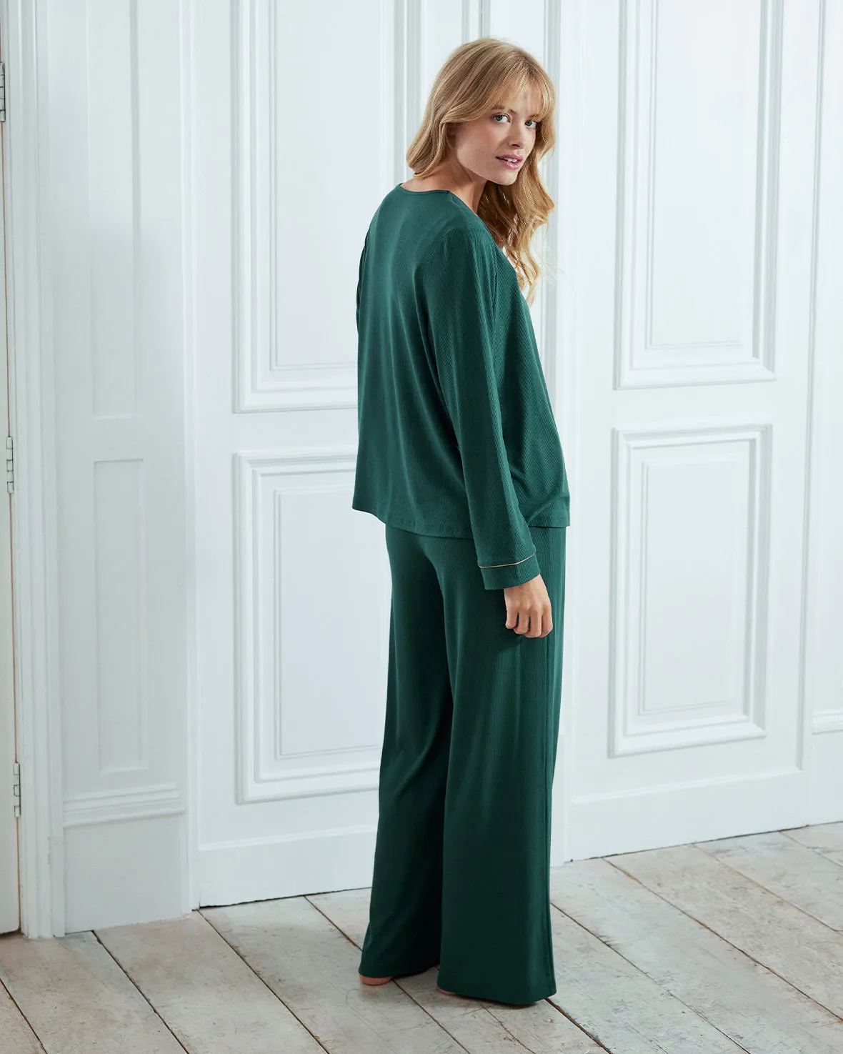Ribbed Lounge Cardigan Set - Emerald