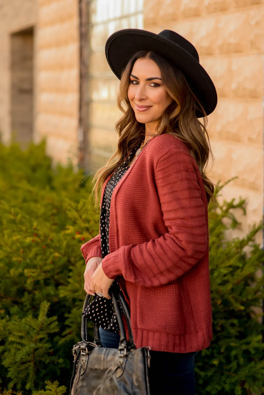 Ribbed Sleeve Knit Cardigan
