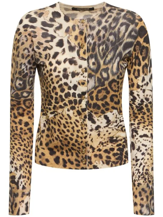 Roberto Cavalli   Printed wool &amp; silk cardigan 