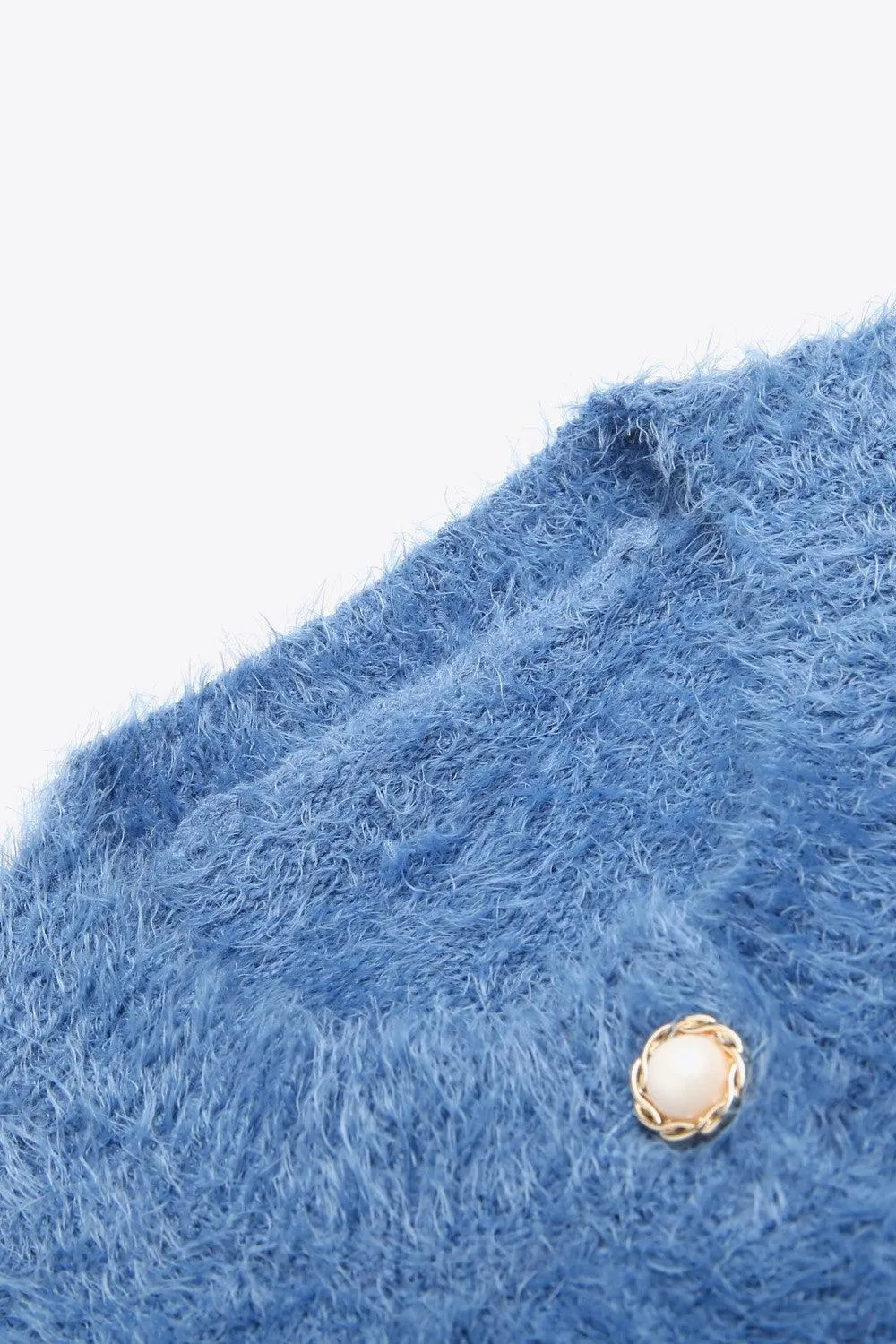 ROUND NECK DROPPED SHOULDER FUZZY CARDIGAN