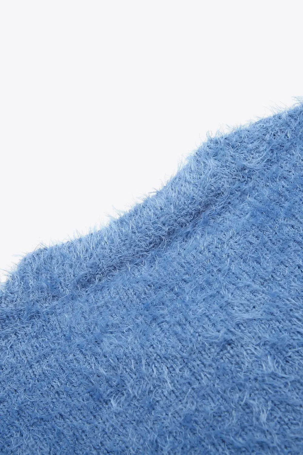 ROUND NECK DROPPED SHOULDER FUZZY CARDIGAN