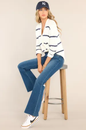 Second Chance White & Navy Striped Cardigan