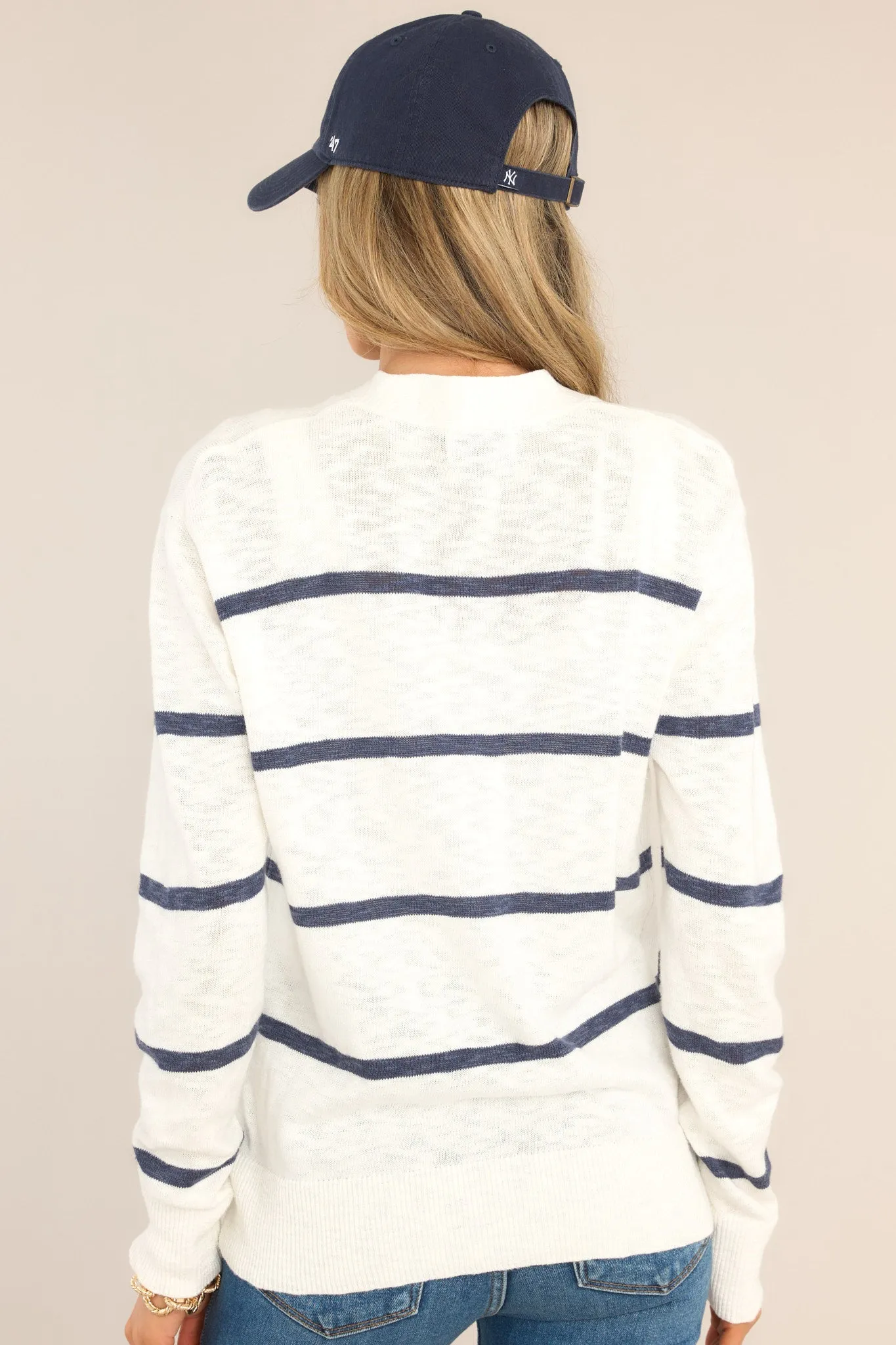 Second Chance White & Navy Striped Cardigan