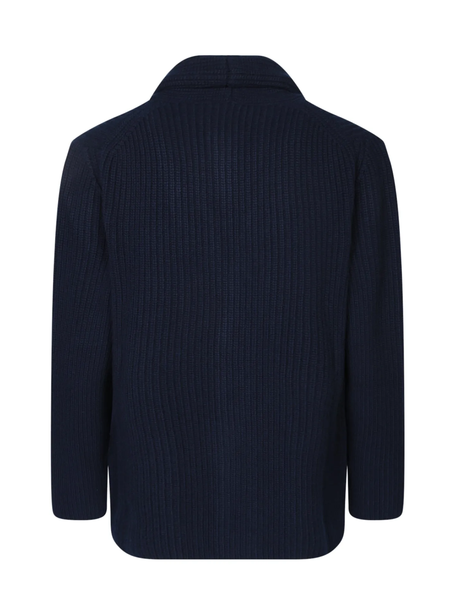 Shawl-neck blue cardigan