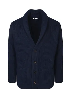 Shawl-neck blue cardigan