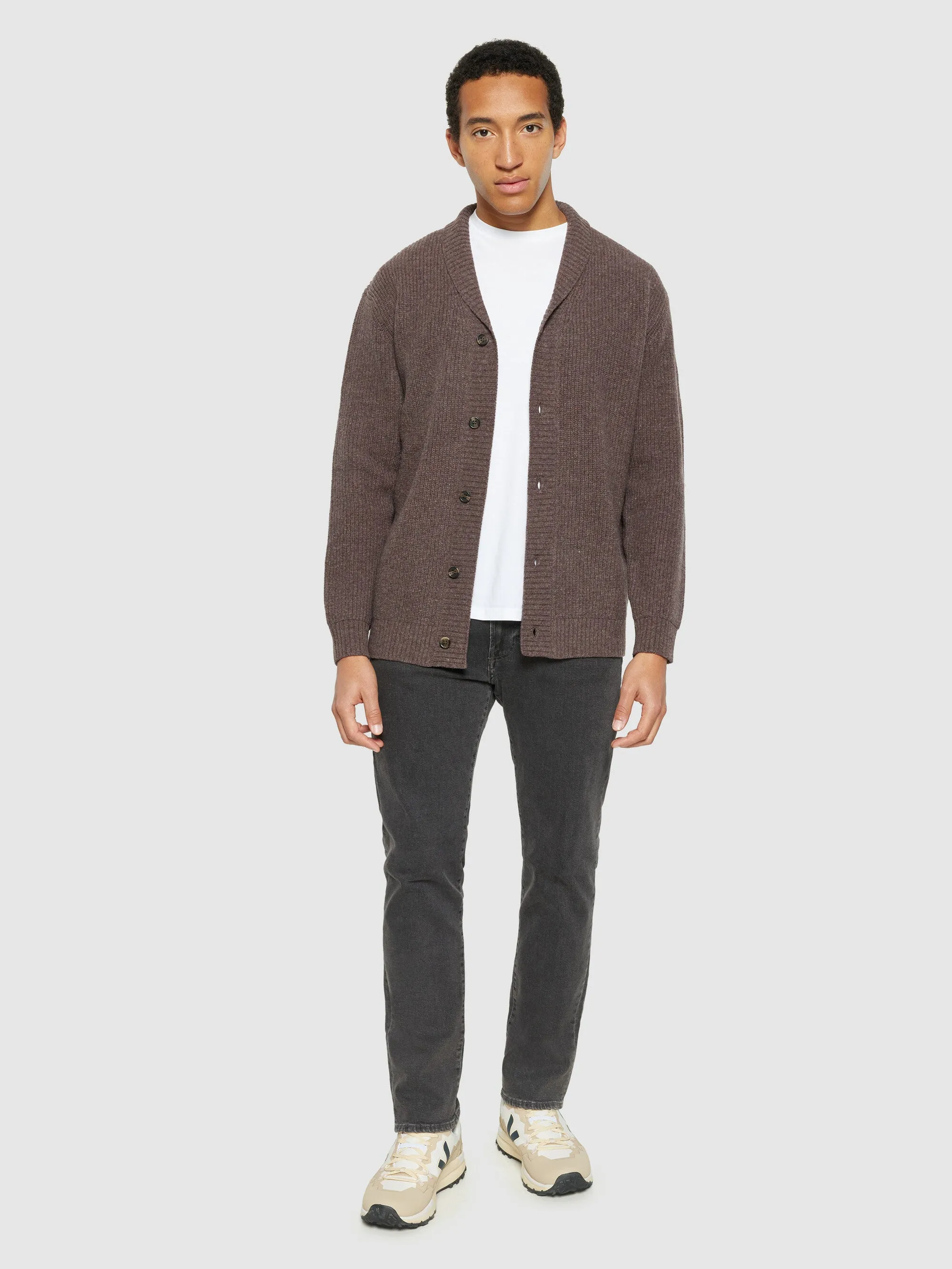 Shawl neck wool cardigan - RWS - Demitasse (brown)