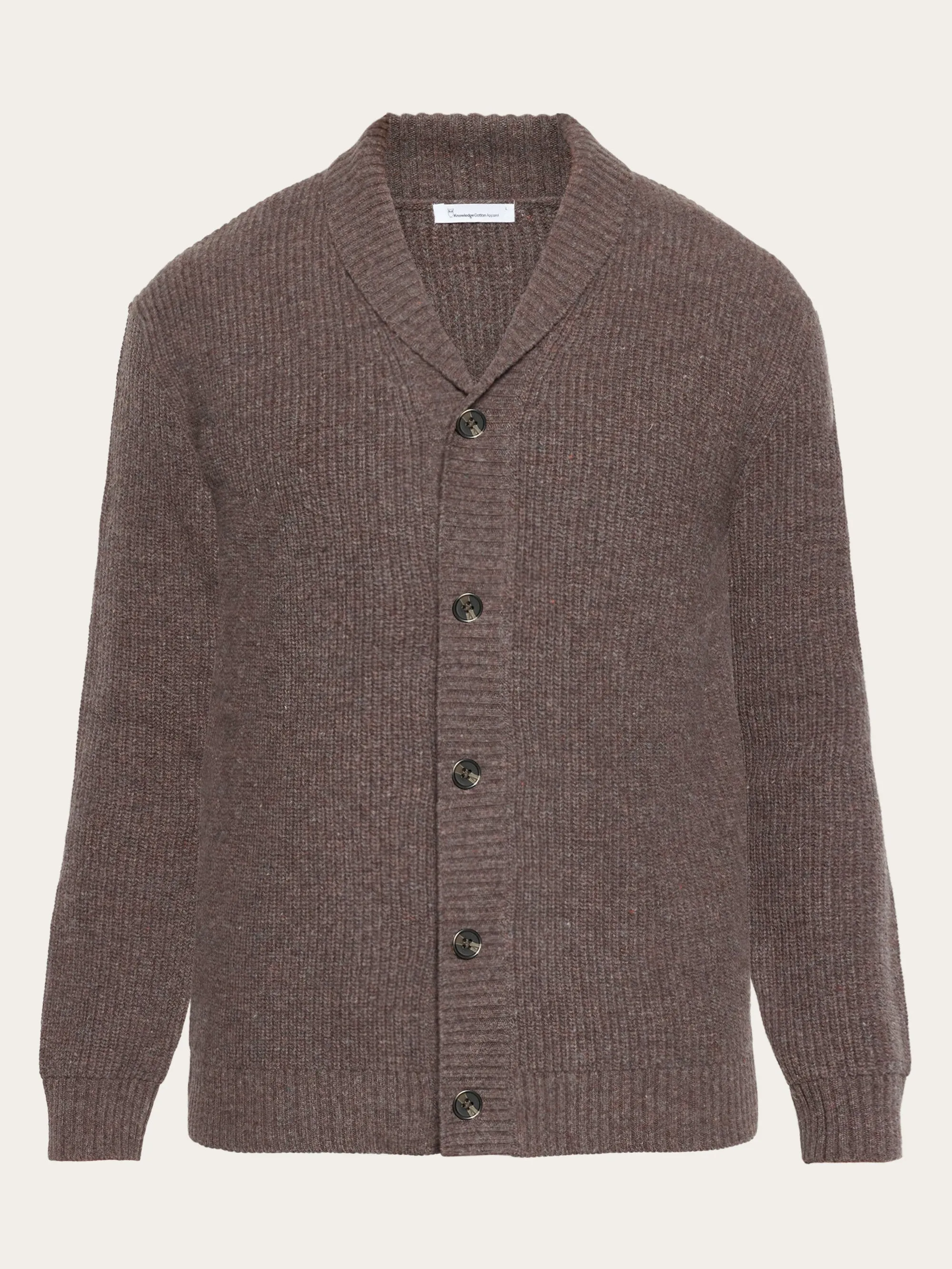 Shawl neck wool cardigan - RWS - Demitasse (brown)