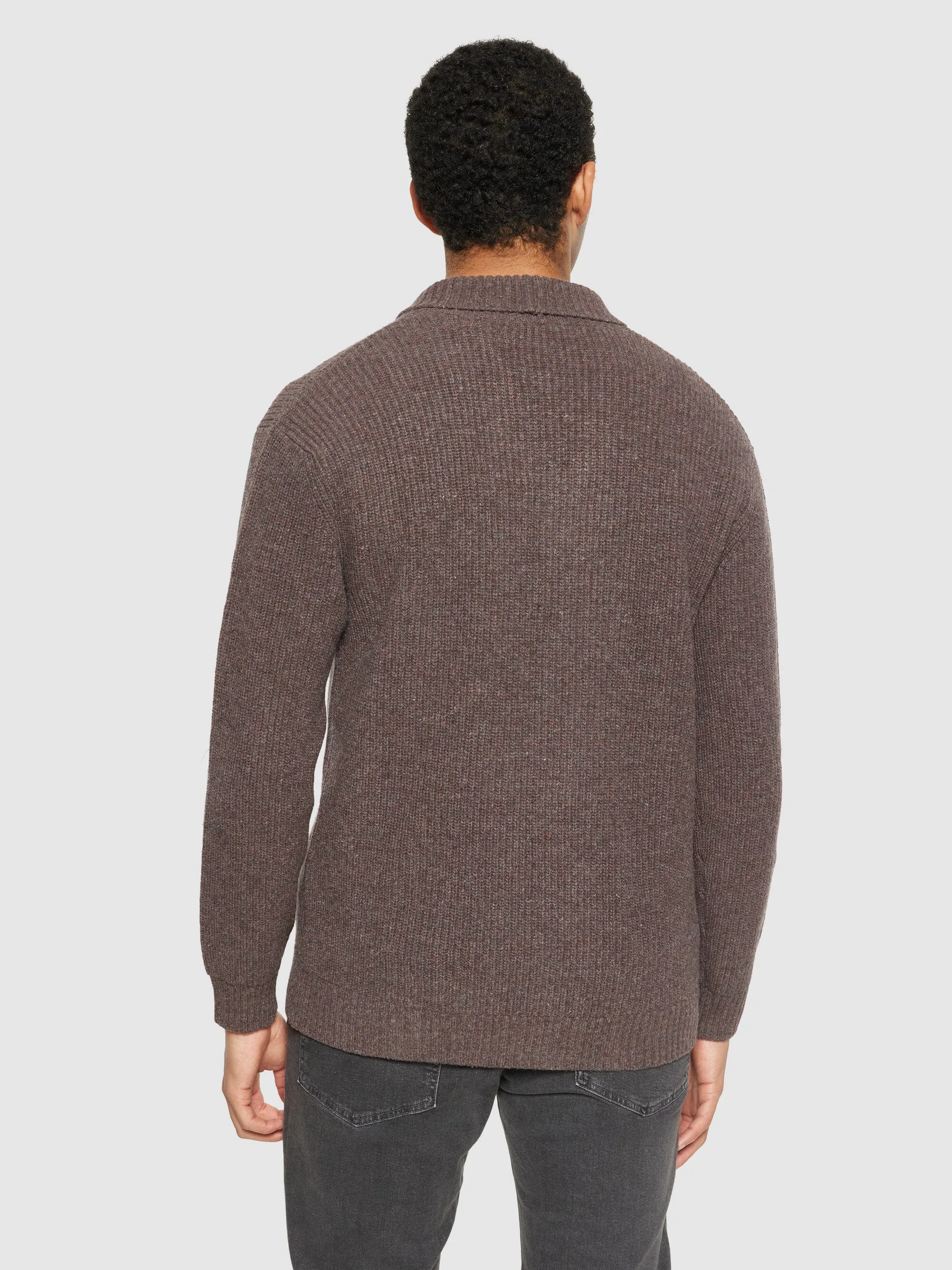 Shawl neck wool cardigan - RWS - Demitasse (brown)