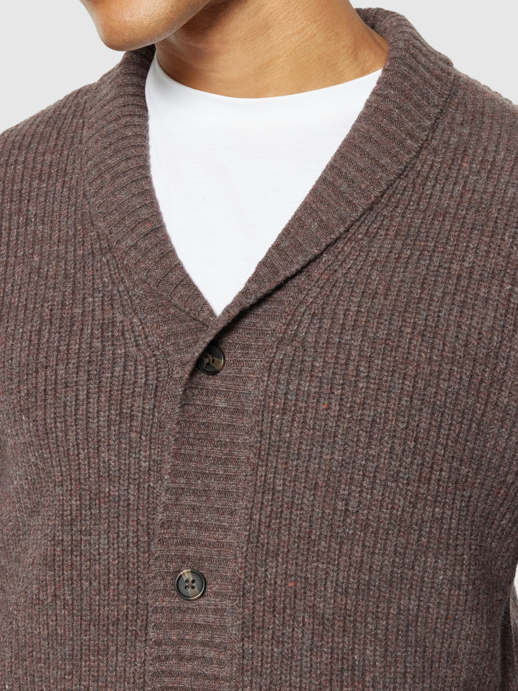 Shawl neck wool cardigan - RWS - Demitasse (brown)