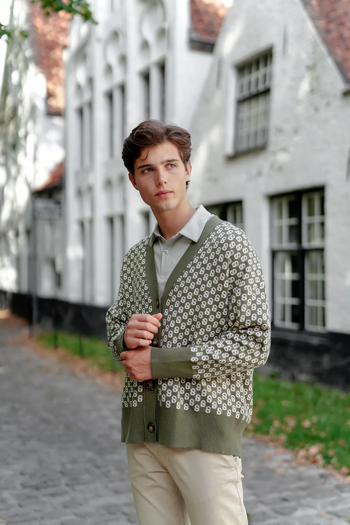 Signature Monogram Cardigan - Sage Green