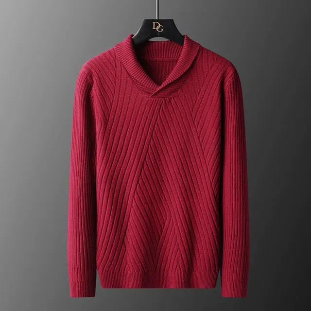 Solid Color Diagonal Knitted V-Neck Sweater