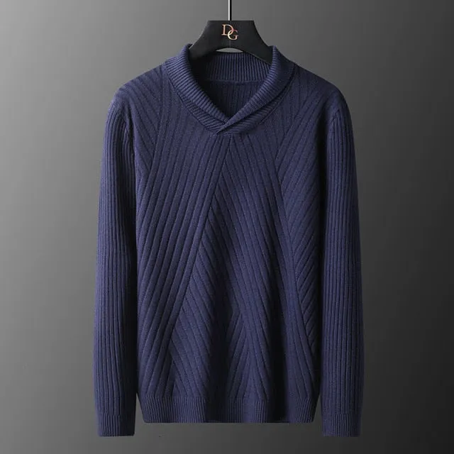 Solid Color Diagonal Knitted V-Neck Sweater
