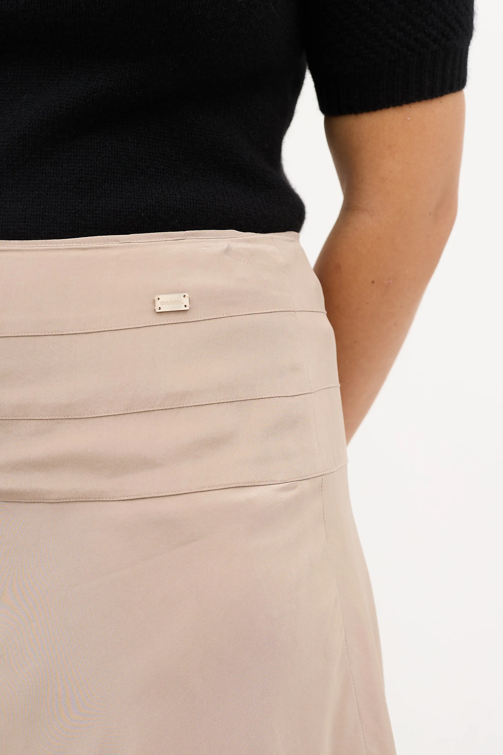 SS 2003 Taupe Silk Layered Midi Skirt