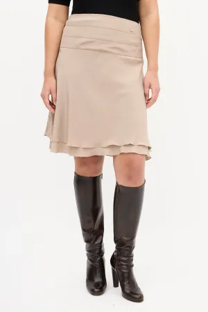 SS 2003 Taupe Silk Layered Midi Skirt