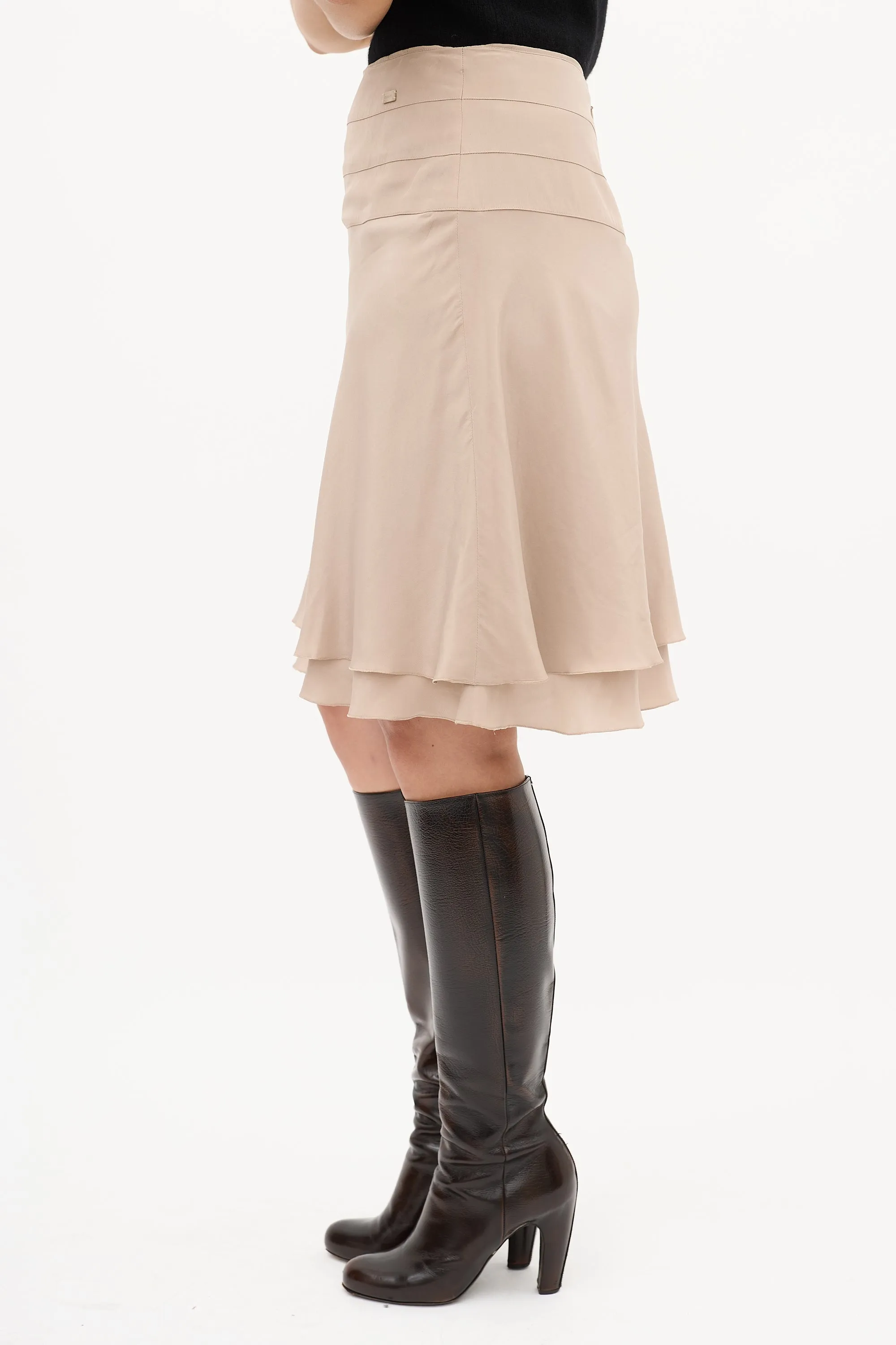 SS 2003 Taupe Silk Layered Midi Skirt