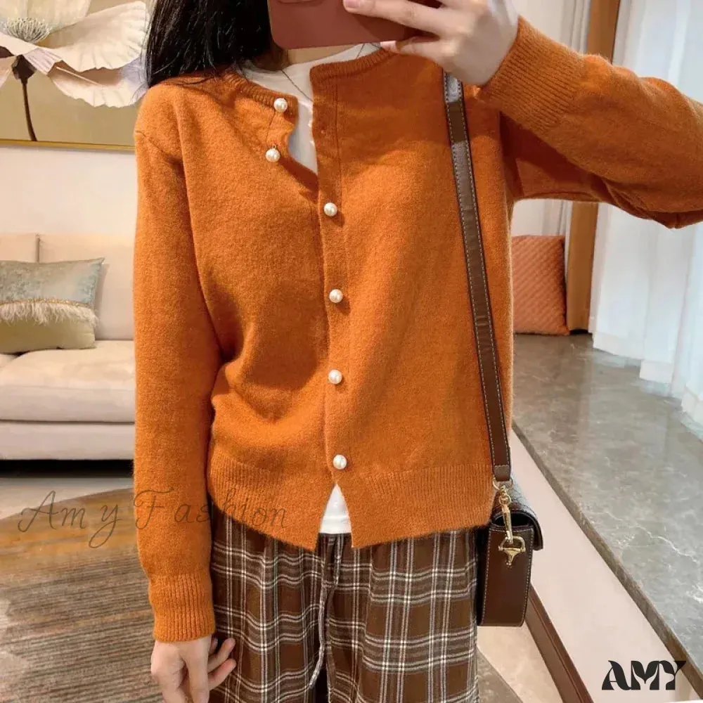 Sweet Pink Knitted O-Neck Long Sleeve Button Up Solid Color Cozy Chic Stylish Cardigan