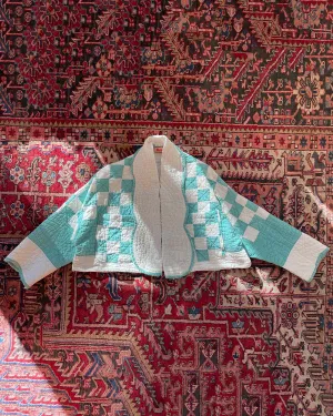 Teal and White Cropped Jacket