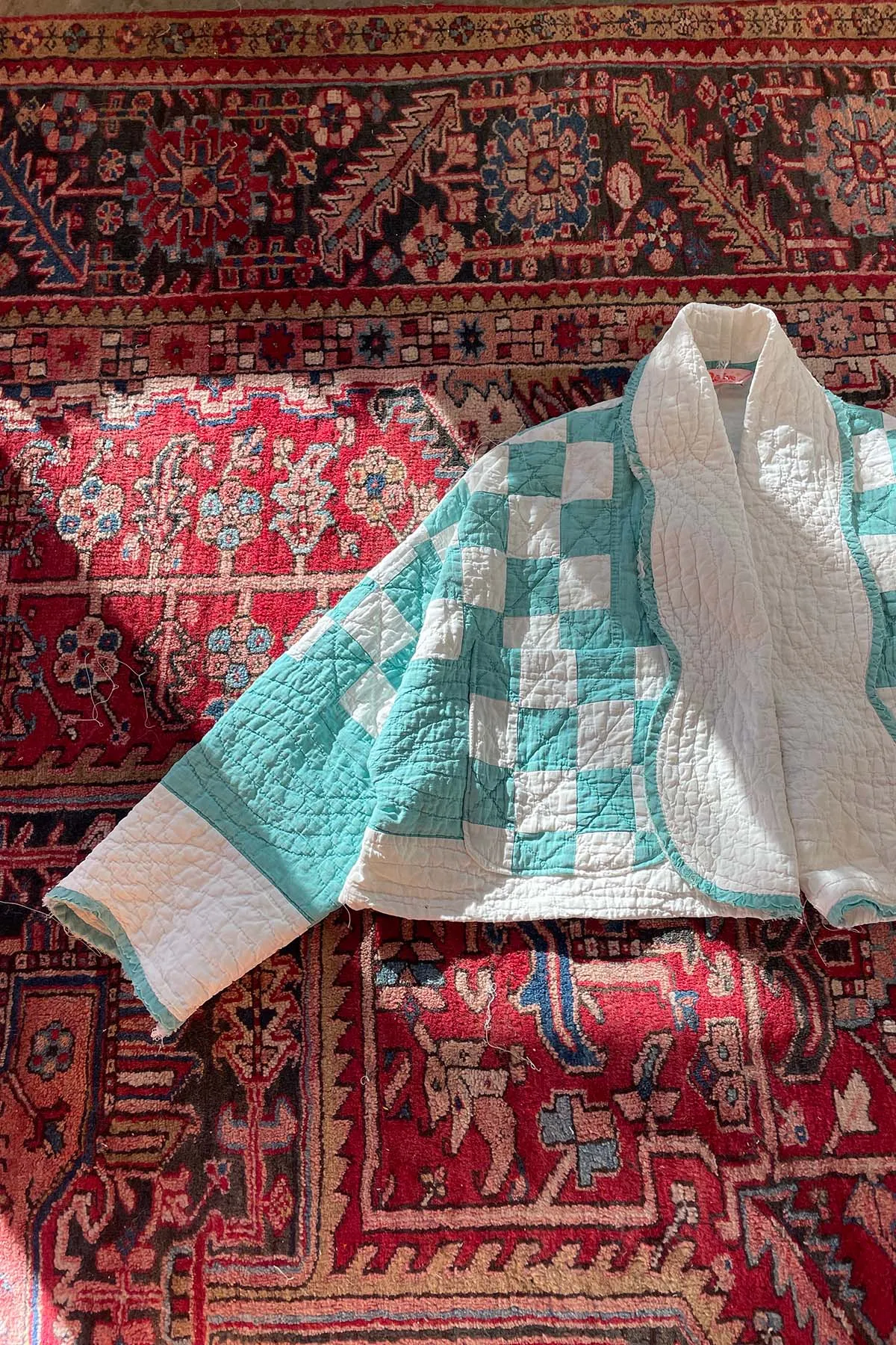 Teal and White Cropped Jacket