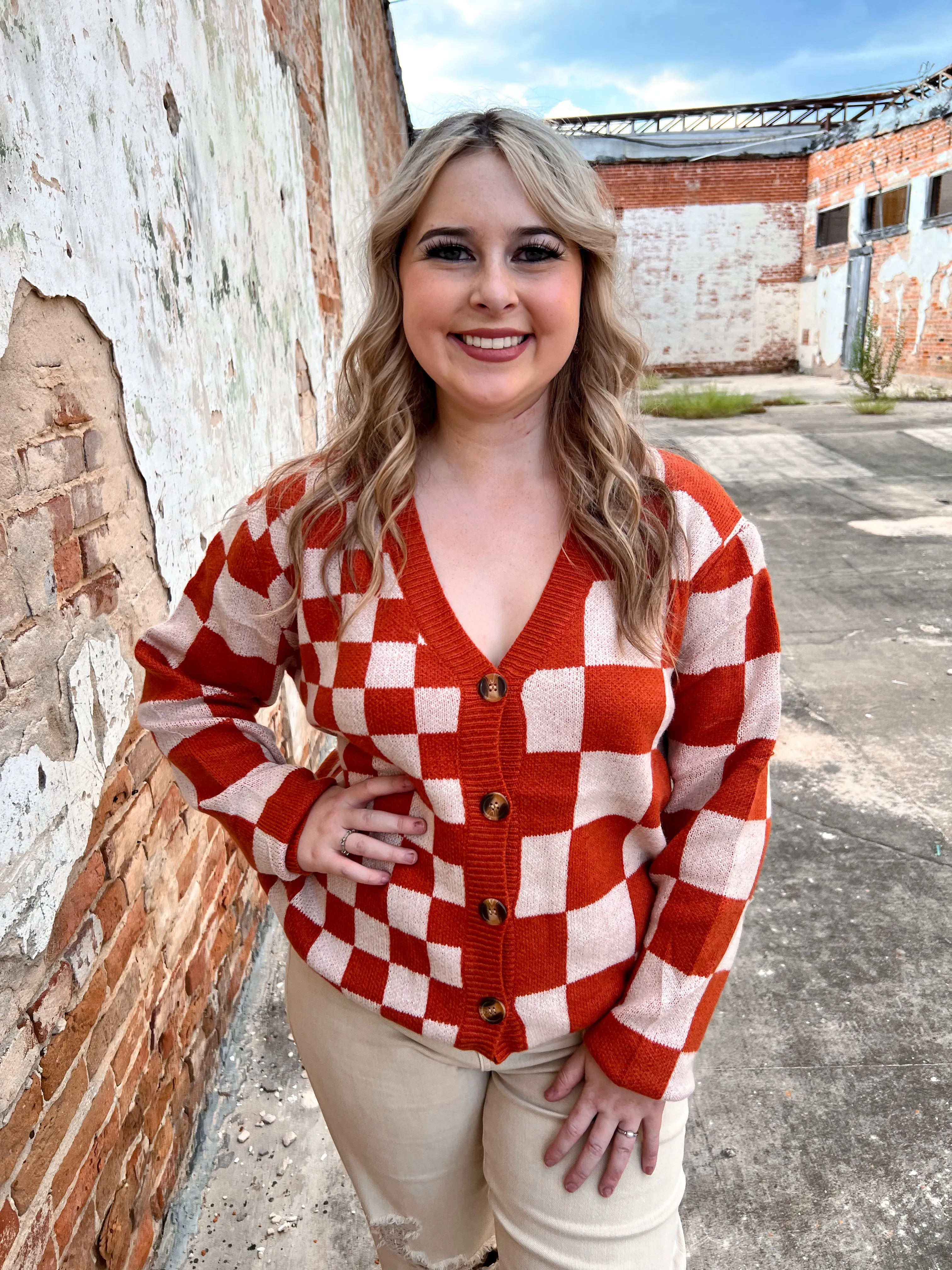 The Ophelia Orange Checkered Cardigan