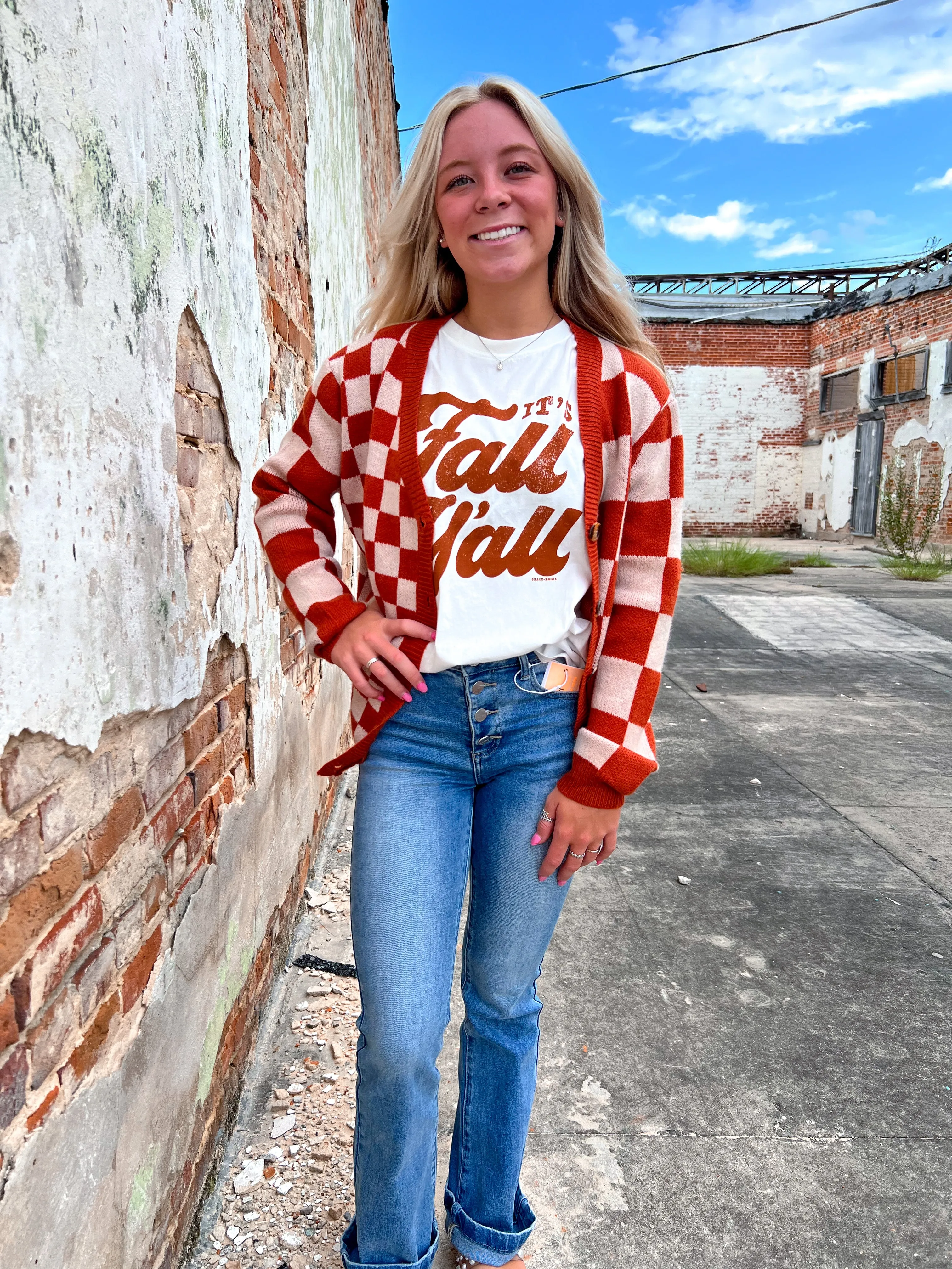 The Ophelia Orange Checkered Cardigan