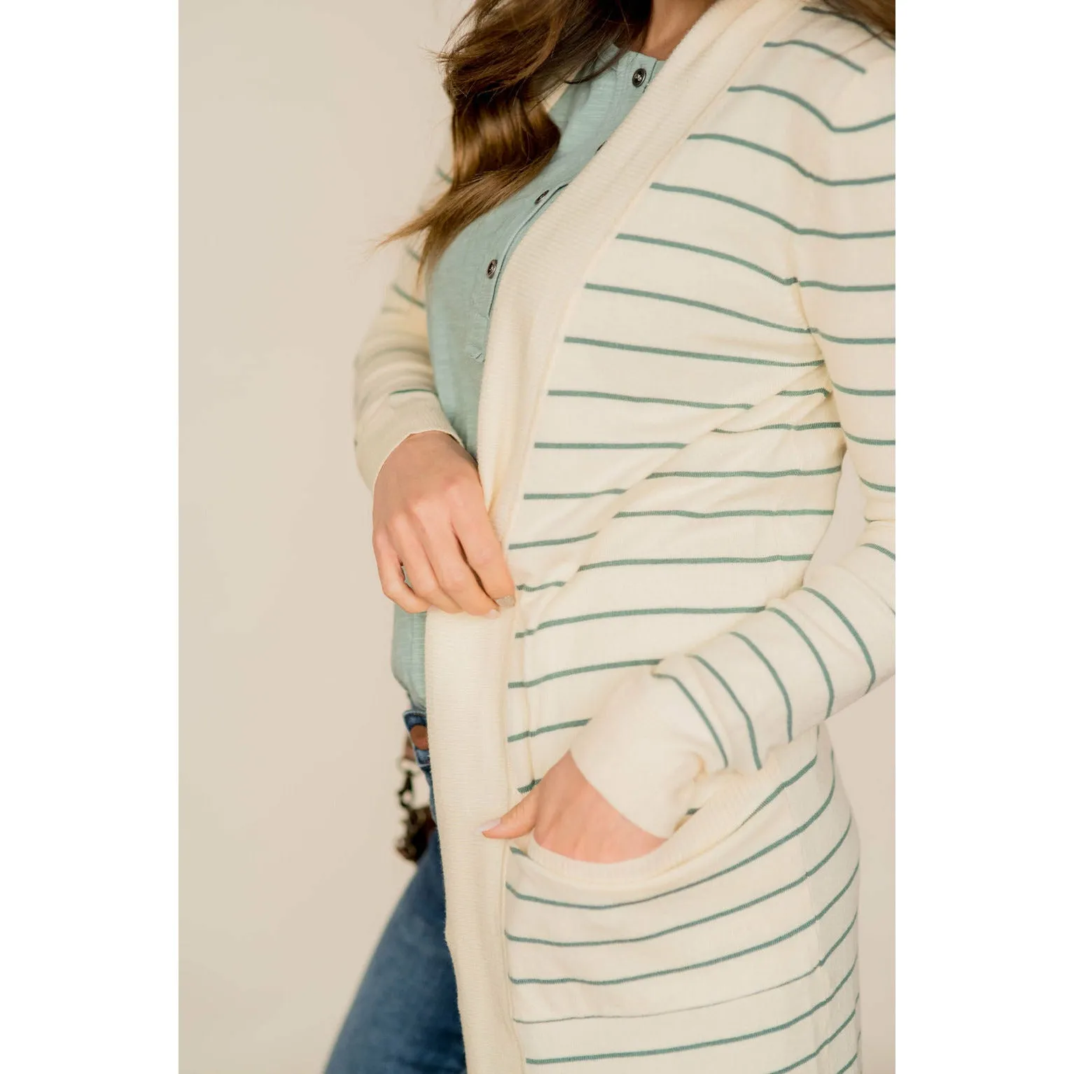 Thin Striped Cardigan-Cream