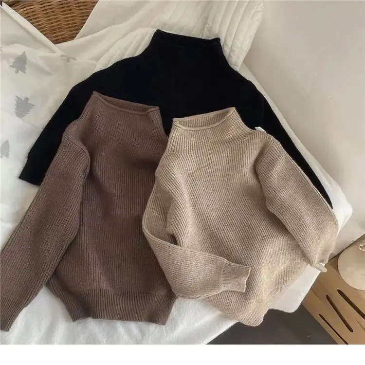 Turtleneck Rib Solid Pullover