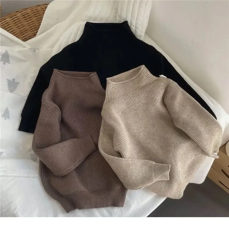 Turtleneck Rib Solid Pullover
