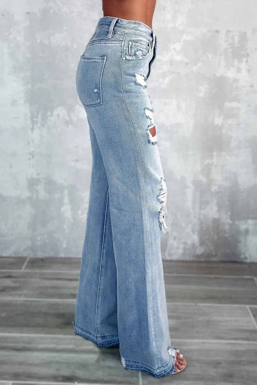 Vintage "RUE" Distressed Ripped Wide Leg Jeans