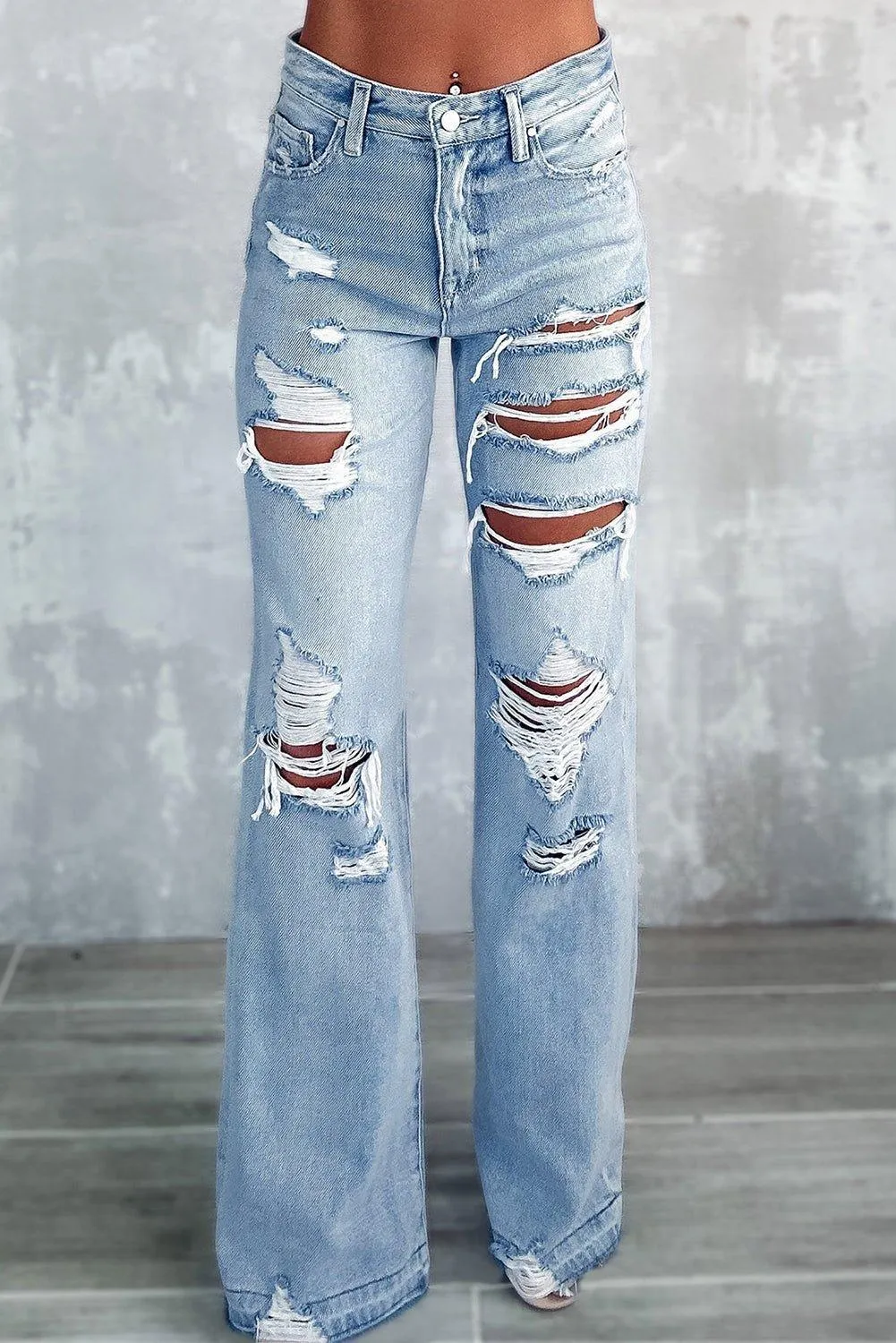 Vintage "RUE" Distressed Ripped Wide Leg Jeans